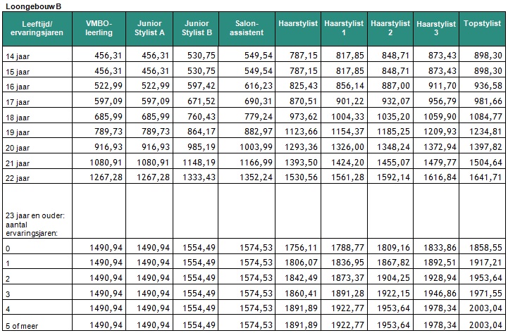 Salarisadministratie Kappers Salaristabellen 2016